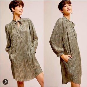 Sabina Musayev Anthropologie Gold and Black Eugine Shirt Dress Size XS